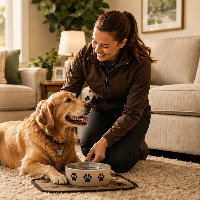 Pooch Patrol service van showing dog walking, home drop-in and pet taxi services